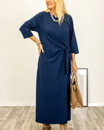 Rochie cu nod intr-o parte, din jerseu de bumbac bleumarin