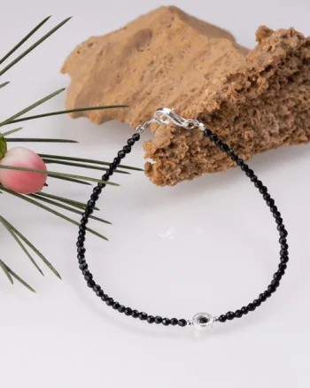 Bratara argint subtire din cubic zirconia negru si piesa din argint