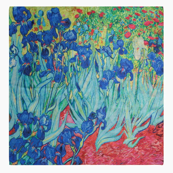 Esarfa premium din matase cu dubla fata, imprimeu cu reproducere dupa    Irisi   - de Van Gogh