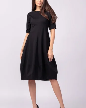 Rochie lalea cambrata din jerseu punto milano, neagra