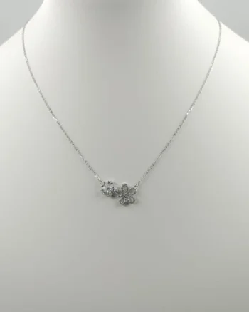 Set colier cu lant din argint 925 si pandant floricele cu pietre fine din cubic zirconia alb