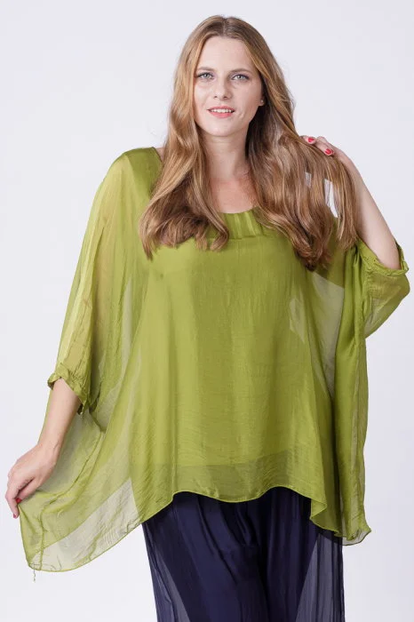 Bluza din matase si vascoza in colturi, verde oliv