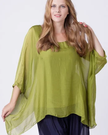 Bluza din matase si vascoza in colturi, verde oliv