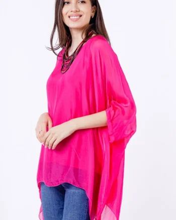 Bluza din matase si vascoza in colturi, fucsia