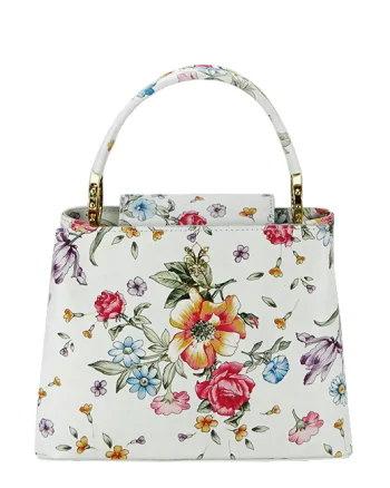 Geanta din piele natural cu imprimeu floral 8950 120 Alb