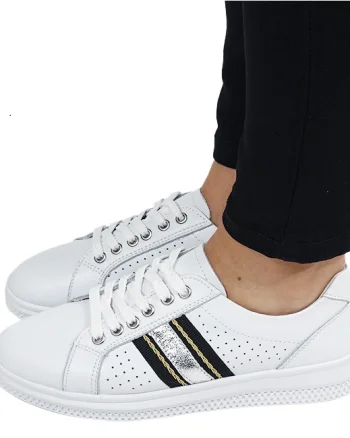 Sneakersi albi cu detalii argintii din piele naturala 5088 M7