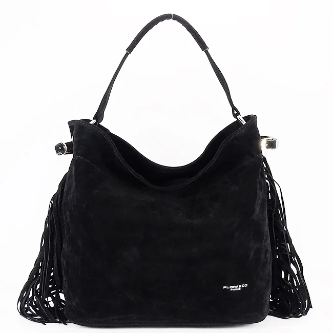 Geanta neagra FloraCO Paris cu franjuri F7518 M4