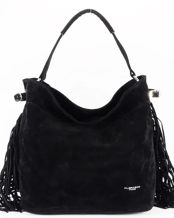 Geanta neagra FloraCO Paris cu franjuri F7518 M4