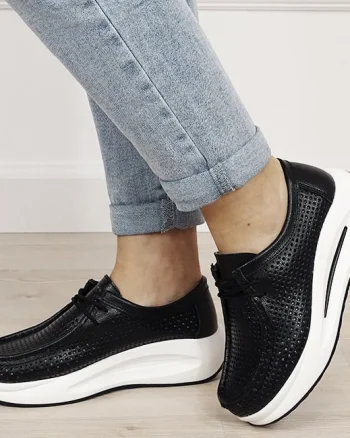 Sneakersi negri perforati din piele naturala 5129 M4