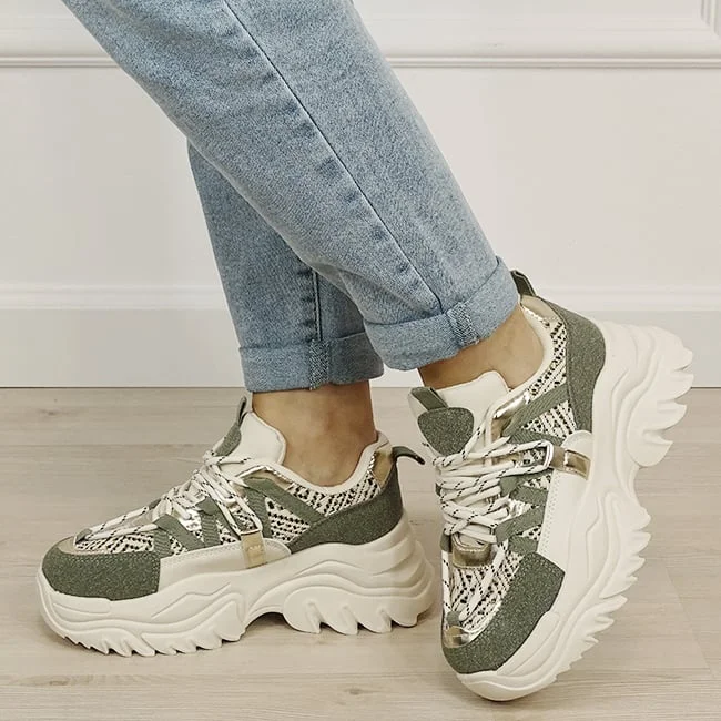 Sneakers bej verde cu talpa groasa DKB9201 M4
