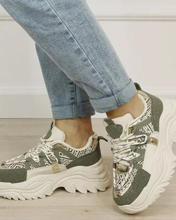 Sneakers bej verde cu talpa groasa DKB9201 M4