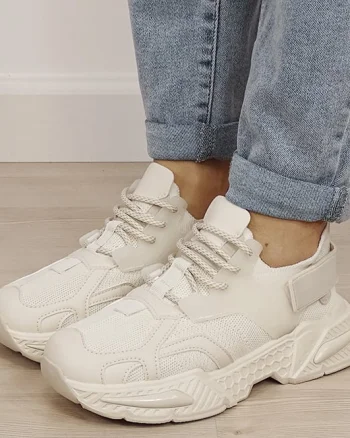 Sneakersi bej albi cu talpa groasa 8961 M2