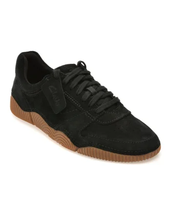 Pantofi sport CLARKS negri, SHARPHAM LACE, din piele intoarsa