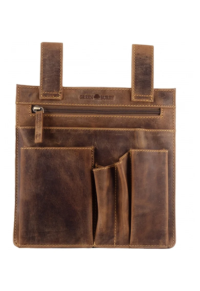 Geanta scule prindere curea piele naturala maro antichizat 23 x 23 cm, Vintage,