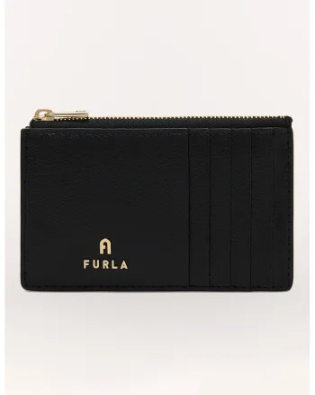 Portcart din piele cu fermoar Camelia, Negru