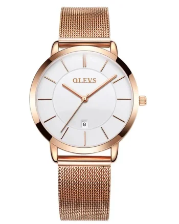 Ceas de dama Olevs CS1566, otel inoxidabil, rose gold, cadran alb