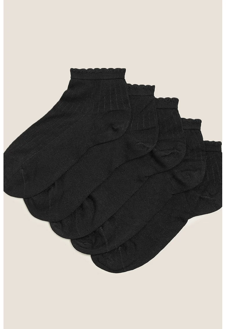 Set de sosete pana la glezna cu garnituri valurite - 5 perechi, Negru/Bleumarin