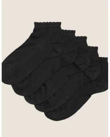 Set de sosete pana la glezna cu garnituri valurite - 5 perechi, Negru/Bleumarin