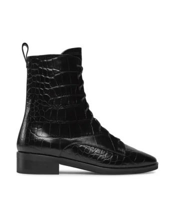 Botine dama,  303531, Piele naturala, Negru