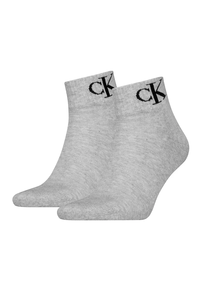 Set de sosete scurte cu logo - 2 perechi, Negru/Gri inchis melange