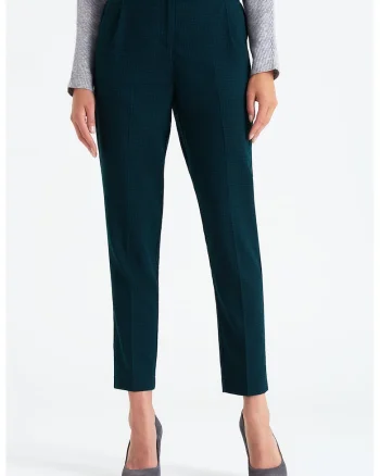 Pantaloni cu talie inalta si model in carouri, Bleumarin