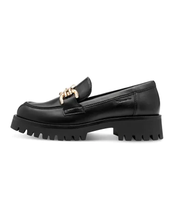 Pantofi loafer din piele ecologica cu detaliu metalic, Auriu/Negru
