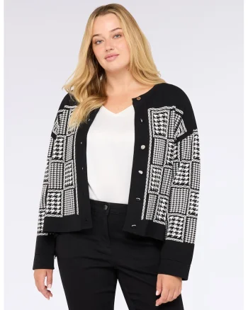 Cardigan cu model si decolteu la baza gatului, Alb/Negru