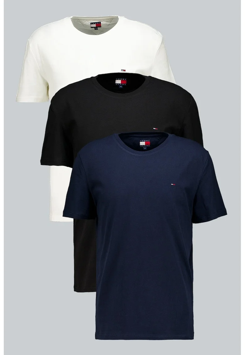 Set de tricouri slim fit - 3 piese, Negru/Alb murdar/Bleumarin