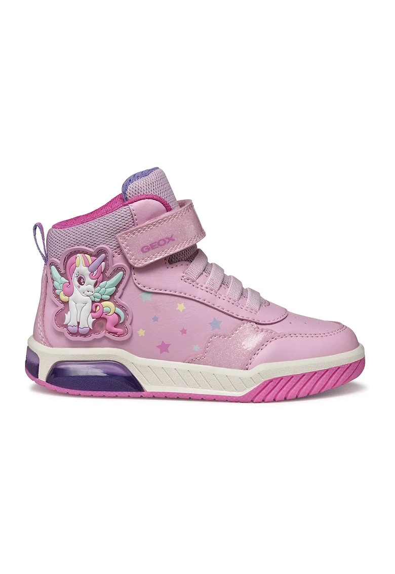 Pantofi sport cu velcro si LED-uri, Alb/Roz pastel/Albastru glaciar