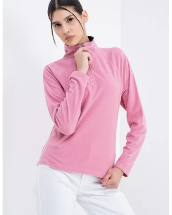 Bluza de trening din fleece cu fenta cu fermoar scurt Skylar, Roz
