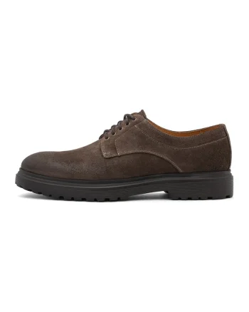 Pantofi de piele intoarsa cu sireturi, Maro inchis