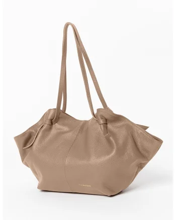 Geanta shopper de piele cu detaliu cu logo discret, Maro deschis