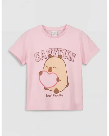 Tricou din bumbac cu imprimeu Capybara, Roz deschis