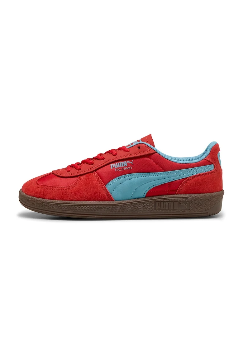 Pantofi sport Palermo Pop de piele intoarsa cu insertii de piele ecologica, Rosu/Albastru deschis