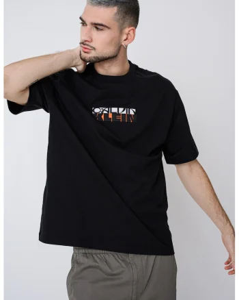 Tricou de bumbac cu logo brodat, Negru