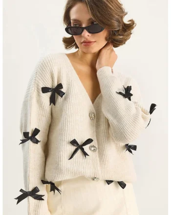 Pulover dama,  cardigan supradimensionat cu funda, ivory natural, tricot,