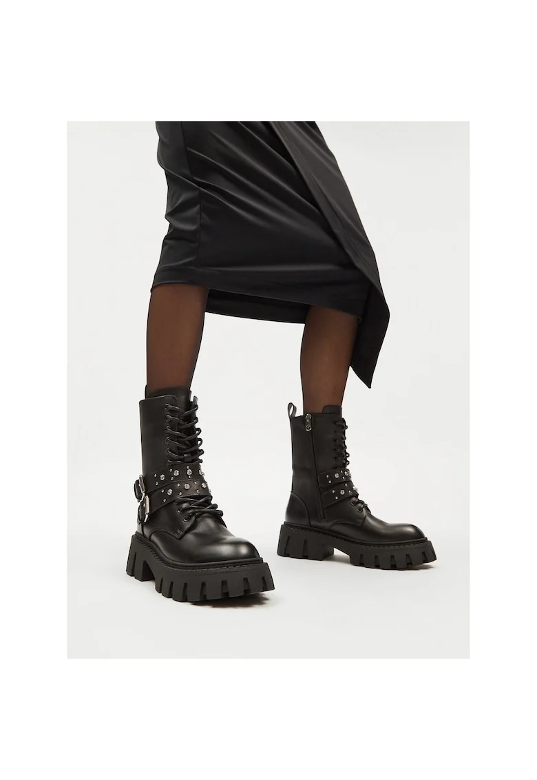 Ghete dama,  GANDRA-8326, piele naturala, negru,