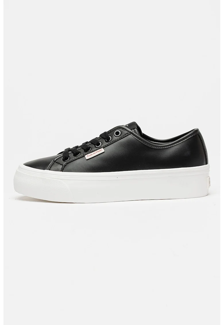 Pantofi sport din piele si piele ecologica cu talpa flatform, Negru