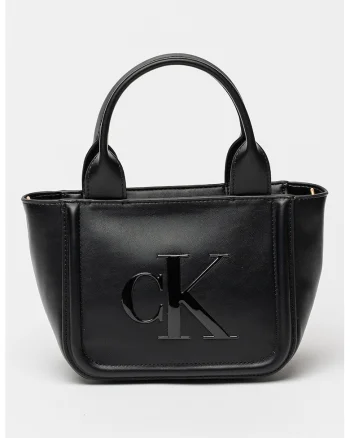 Geanta tote din piele cu model monograma in relief, Negru