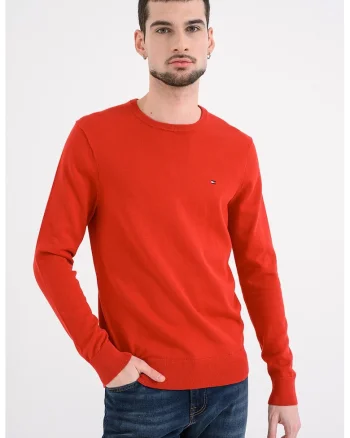 Pulover din bumbac cu logo discret brodat, Rosu
