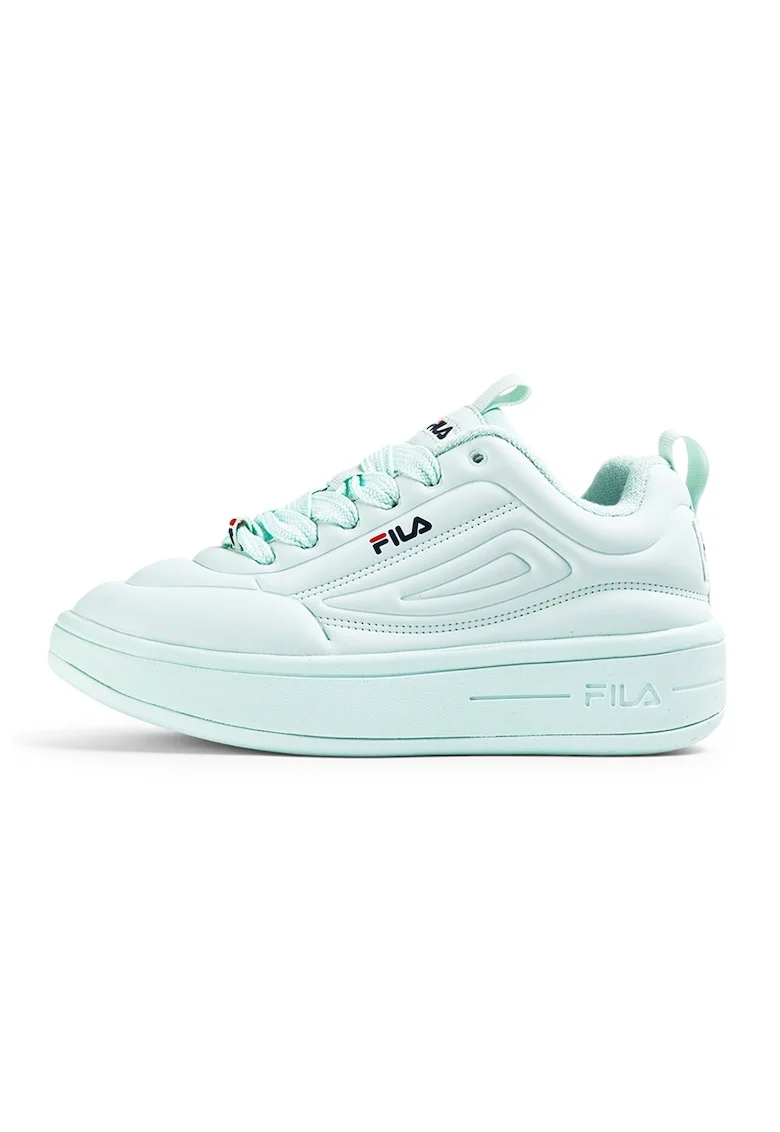 Pantofi sport flatform din piele ecologica cu logo Superbubble, Alb murdar