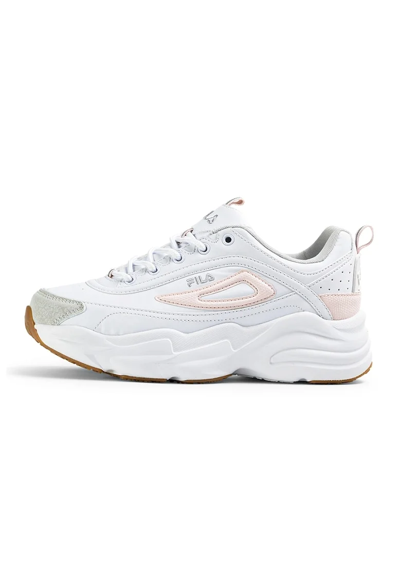 Pantofi sport demi-wedge din piele ecologica, Alb optic/Roz pal