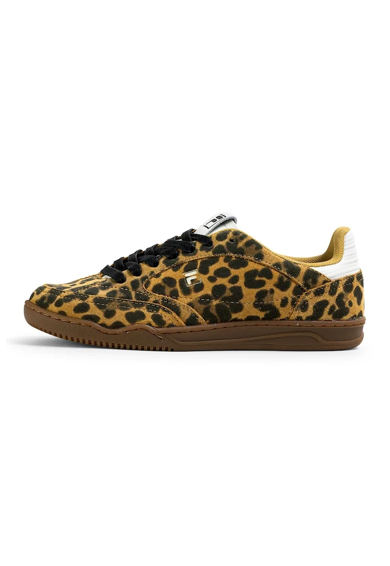 Pantofi sport din piele intoarsa cu animal print, Negru/Maro