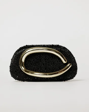 Clutch negru cu design modern stralucitor si maner metalic