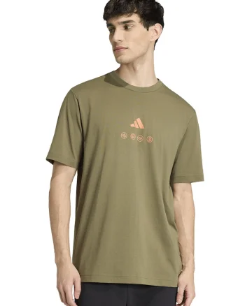 Tricou cu decolteu la baza gatului si imprimeu pe partea din spate, Portocaliu/Verde masliniu