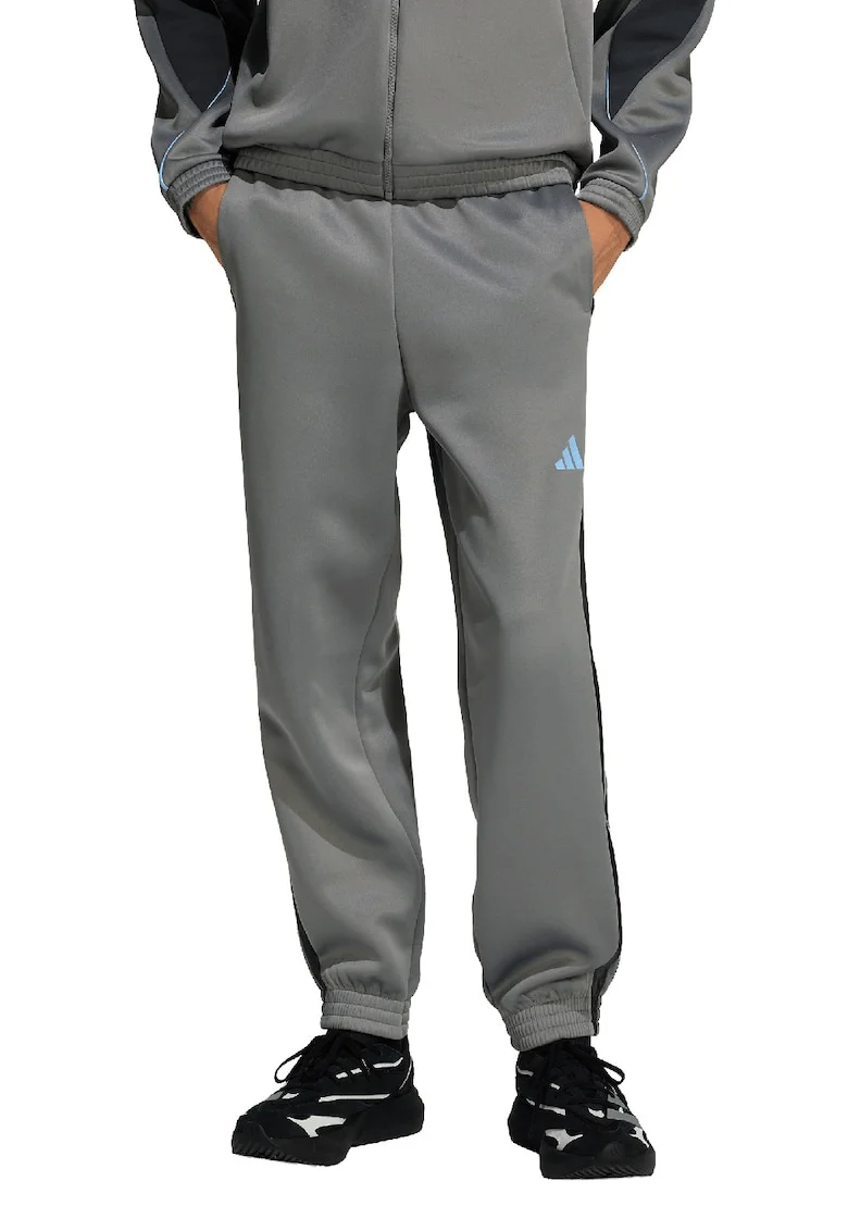 Pantaloni de trening cu logo si snur Stadium, Albastru glaciar/Gri inchis