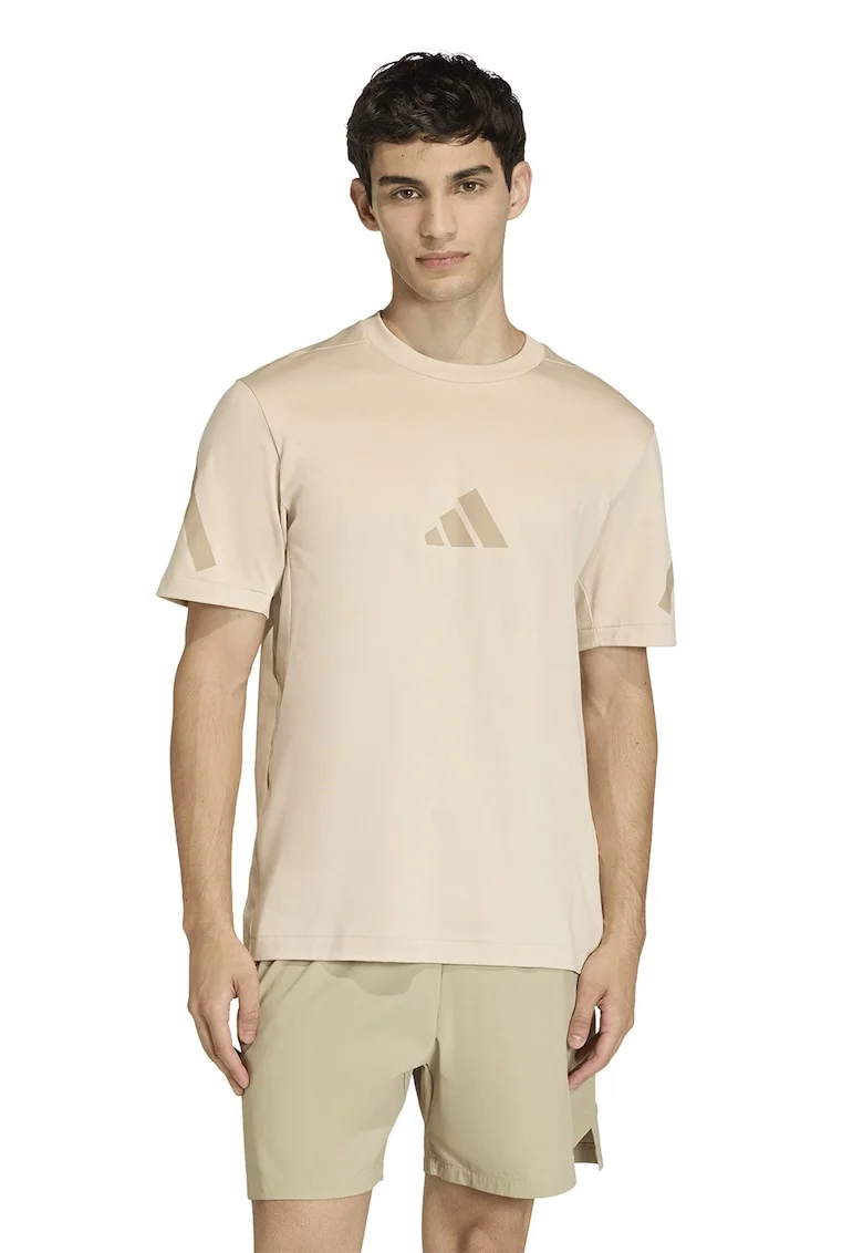 Tricou de bumbac cu model monograma Z.N.E, Maro camel/Bej deschis
