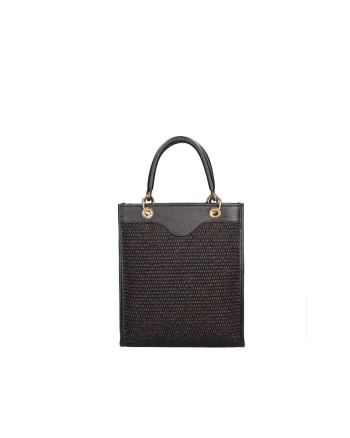 Geanta crossbody cu garnituri din piele, Negru