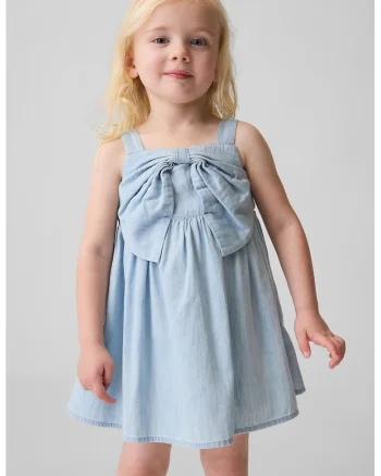 Rochie din denim cu design funda, Albastru pal