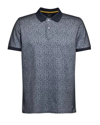 Tricou polo cu model si fenta cu nasturi, Albastru melange